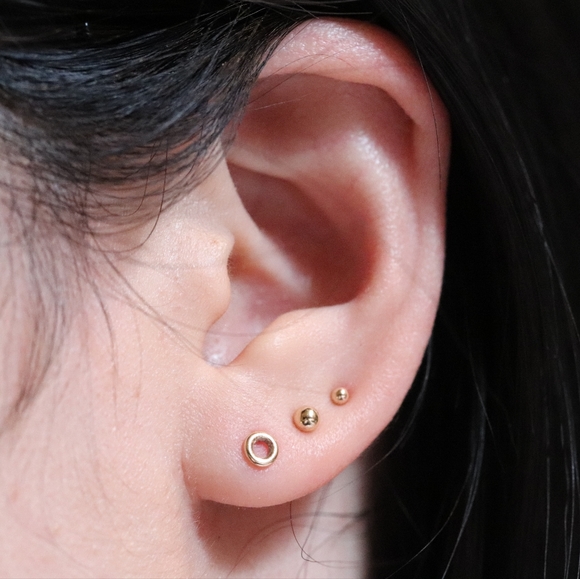 10K Solid Gold Tiny Ball Stud Earrings - "Ambitious Child" by Brightly&Lilian - Picture 6 of 6